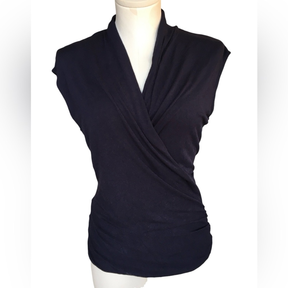 Adrianna Papell Faux Wrap Navy Blue Blouse